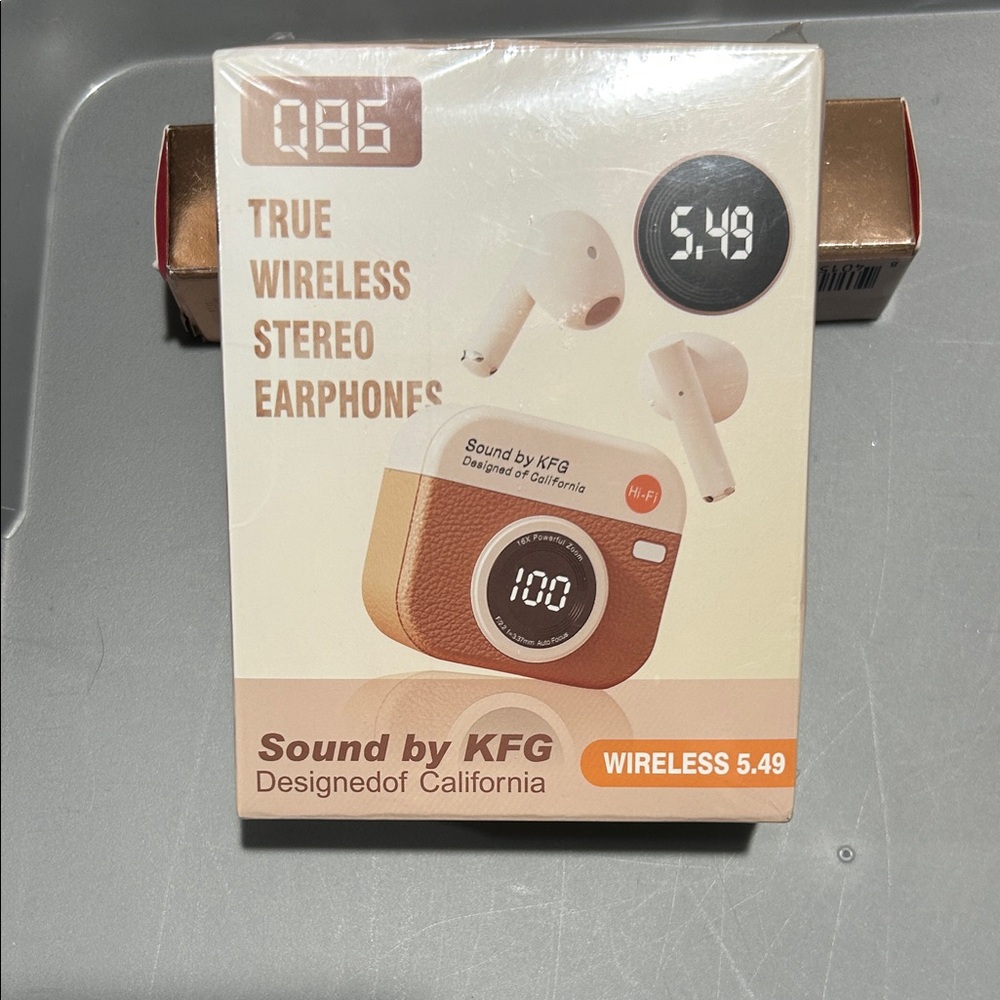 Wireless True Stereo Earphones - Beige/Brown Charging Case